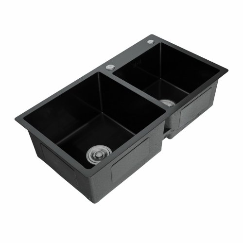 Кухонная мойка 78*43 PVD черная на две чаши Platinum Handmade HDB (круглый сифон, 3.0/0.8)
