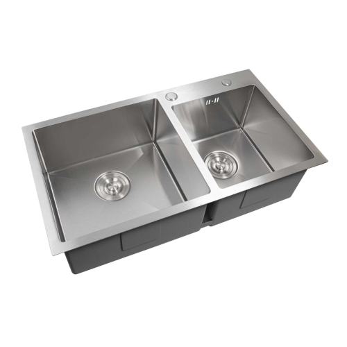 Кухонная мойка 78*43 нержавейка на две чаши Platinum Handmade (круглый сифон, 3.0/0.8)