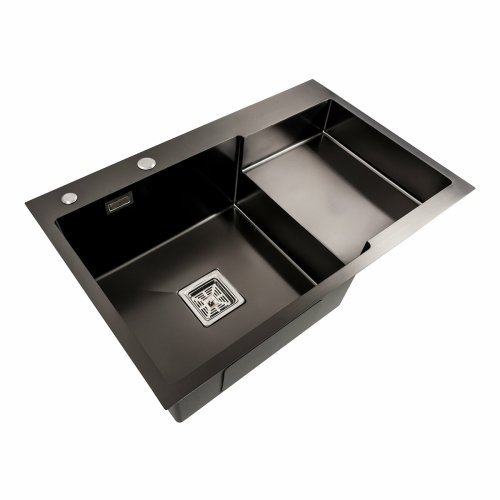 Кухонная мойка 78*50С L PVD черная Platinum Handmade (углубленная полка, 3.0/1.0 мм)