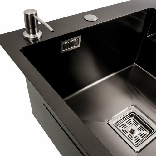Кухонная мойка 78*50С L PVD черная Platinum Handmade (углубленная полка, 3.0/1.0 мм)