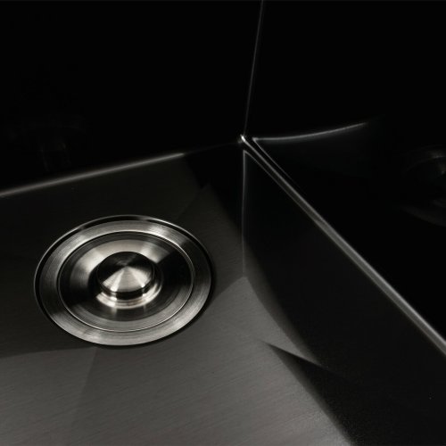 Кухонна мийка чорна PVD 58*48 R Platinum Handmade (два отвори, круглий сифон 3,0/0,8)