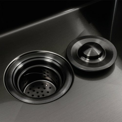 Кухонная мойка черная PVD 60х50 Platinum Handmade с подставкой для ножей (сифон круглый, 3,0/0,8)