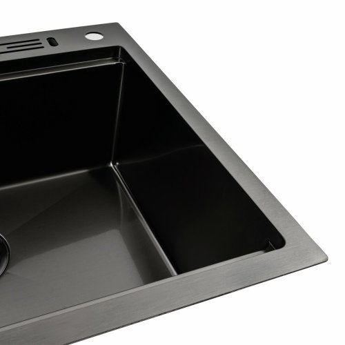 Кухонная мойка черная PVD 60х50 Platinum Handmade с подставкой для ножей (сифон круглый, 3,0/0,8)