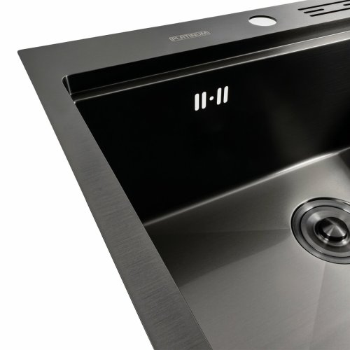 Кухонная мойка черная PVD 60х50 Platinum Handmade с подставкой для ножей (сифон круглый, 3,0/0,8)