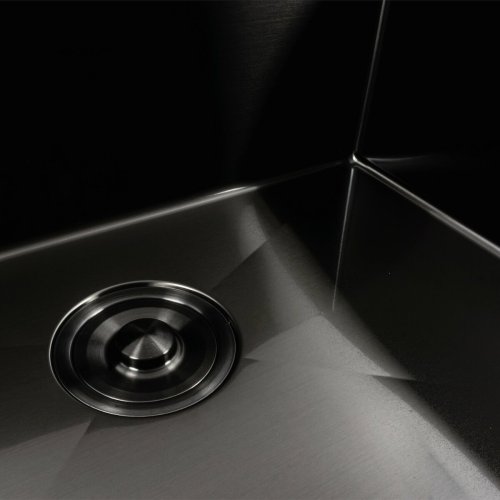 Кухонная мойка черная PVD 60х50 Platinum Handmade с подставкой для ножей (сифон круглый, 3,0/0,8)