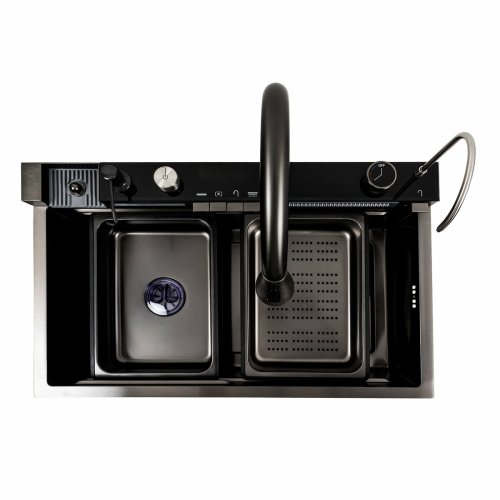 Кухонна мийка чорна PVD 75*46E Platinum Handmade "ВОДОСПАД" Whale