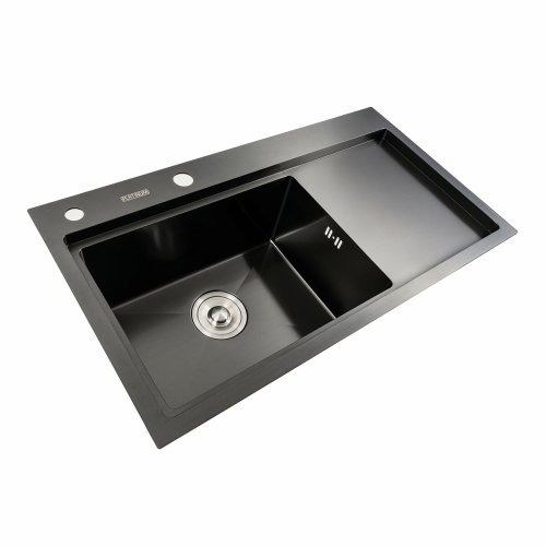 Кухонная мойка черная PVD 78*43 L Platinum Handmade (два отверстия, круглый сифон 3,0/0,8)