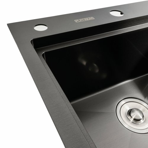 Кухонная мойка черная PVD 78*43 L Platinum Handmade (два отверстия, круглый сифон 3,0/0,8)