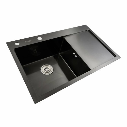 Кухонная мойка черная PVD 78*48 L Platinum Handmade (два отверстия, круглый сифон 3,0/0,8)