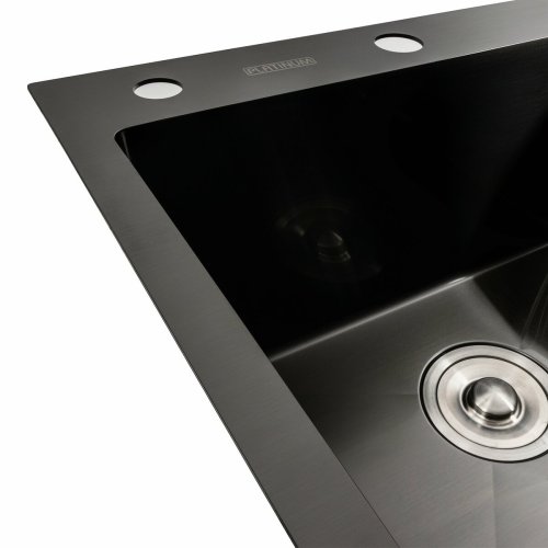 Кухонная мойка черная PVD 78*48 L Platinum Handmade (два отверстия, круглый сифон 3,0/0,8)