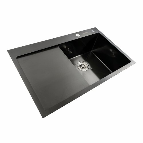 Кухонная мойка черная PVD 78*48 R Platinum Handmade (два отверстия, круглый сифон 3,0/0,8)