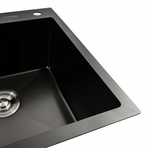 Кухонная мойка черная PVD 78*48 R Platinum Handmade (два отверстия, круглый сифон 3,0/0,8)