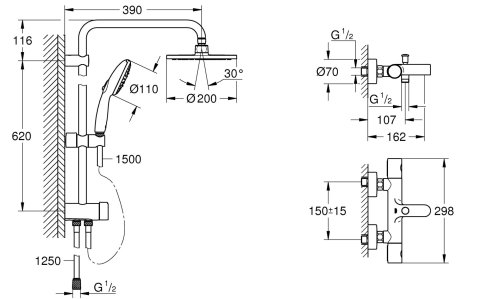 Термостат для ванны Grohe Precision Get + Душевая система Vitalio System 200 Flex (UA202907TR)