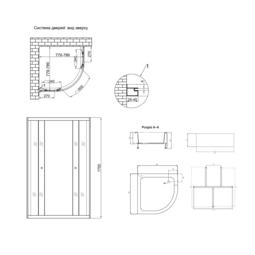 Душевая кабина Latwa SC80x80.SAT.MID.GR полукруглая, стекло тон. 4 мм + Душевой поддон KAPIELKA ST80x80x26, с панелью Lidz