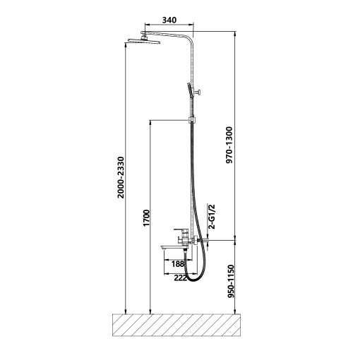 Душевая система универсальная Lidz Dozorca 1030 на три потребителя (с изливом) (k35) LDDOZ1030CRM45407 Chrome