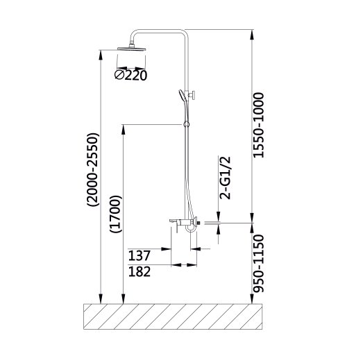 Душевая система универсальная Qtap Aries на три потребителя (с изливом) QTARI111CRM45560 Chrome