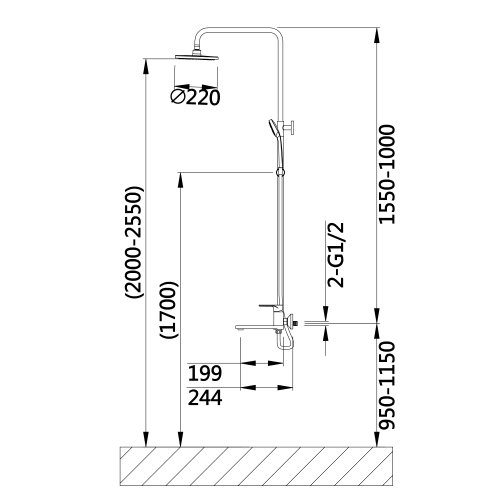 Душевая система универсальная Qtap Jay на три потребителя (с изливом) QTJAY111CRW45555 Chrome/White