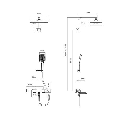 Душевая система универсальная Qtap Swan Cascada термостатическая на три потребителя (с изливом) QTSWA112CRM45902 Chrome