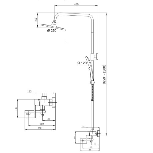 Душевая система универсальная Qtap Taurus на три потребителя (с изливом) QTTAU111BLM45666 Black Matt