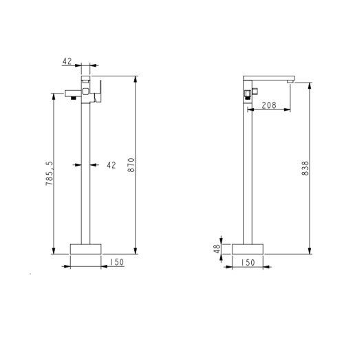 Смеситель для ванны Lidz Kubis 004 напольный (с душевым гарнитуром) (k35) LDKUB004NKS46101 Nickel