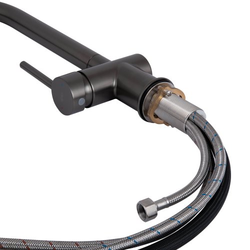 Смеситель для кухни Qtap Rozcesti с выдвижным изливом с подключением для питьевой воды QTROZ366GMB45939 Gunmetal Black PVD