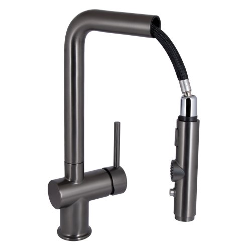 Смеситель для кухни Qtap Rozcesti с выдвижным изливом с подключением для питьевой воды QTROZ367GMB45942 Gunmetal Black PVD