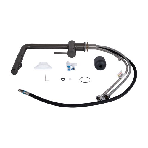 Смеситель для кухни Qtap Rozcesti с выдвижным изливом с подключением для питьевой воды QTROZ367GMB45942 Gunmetal Black PVD