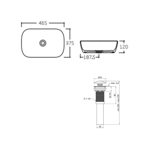 Комплект Qtap Aquarius: Раковина накладная прямоугольная 465x375x115 мм White + Донный клапан PU02
