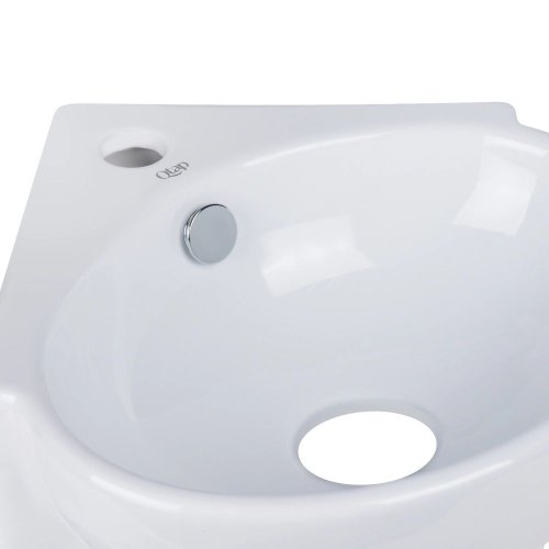 Комплект Qtap Leo N: Угловая овальная раковина подвесная 380x360x130 мм WHITE + Донный клапан PU02O