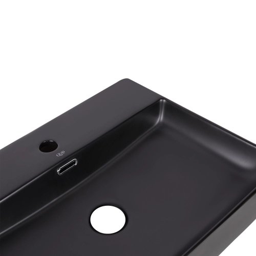 Комплект Qtap Nando LT: Раковина подвесная прямоугольная 500х420х120 мм Matt Black + Донный клапан PU03O