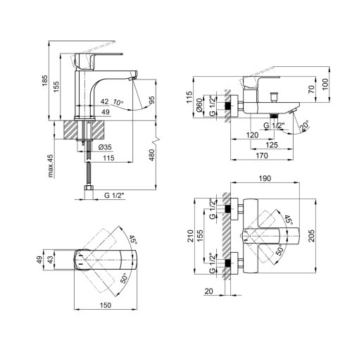 Комплект смесителей для раковины и ванны Qtap Lipno 2в1: (QTLIPNO1023101CB+QTNH3023101DCB)