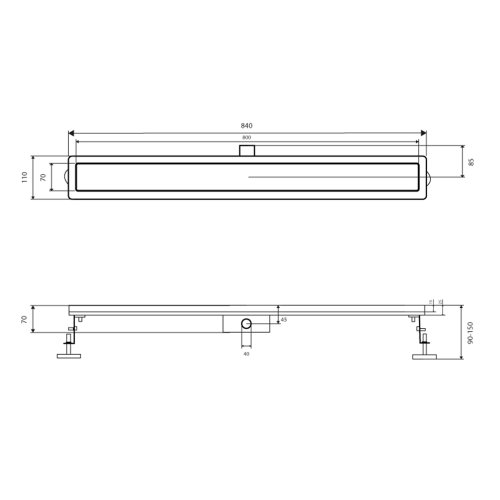 Трап из нержавеющей стали Qtap Taurus Tile800 линейный с сухим затвором под плитку