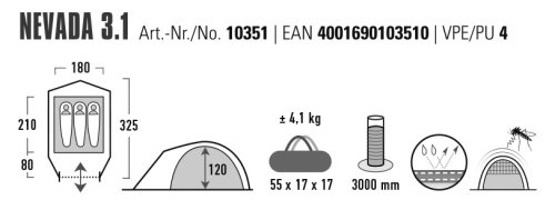 Намет тримісний High Peak Nevada 3.1 Deep Forest (10351)