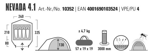 Намет чотиримісний High Peak Nevada 4.1 Deep Forest (10352)