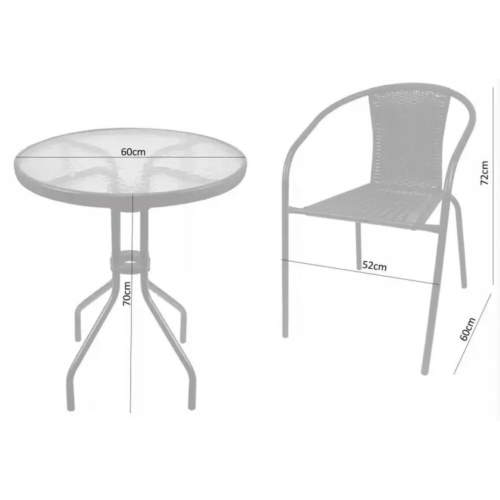 Садовая мебель Chomik Bistro New стол и 2 стулья серый