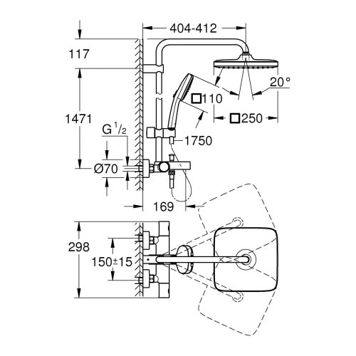 Душевая система термостатическая Grohe QuickFix Vitalio Comfort System 250 269842431