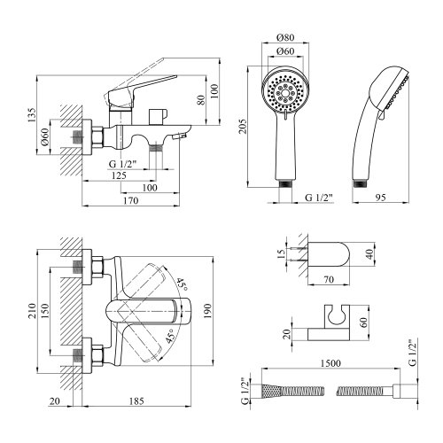 Смеситель для ванны Kroner KRP Dorn - C060