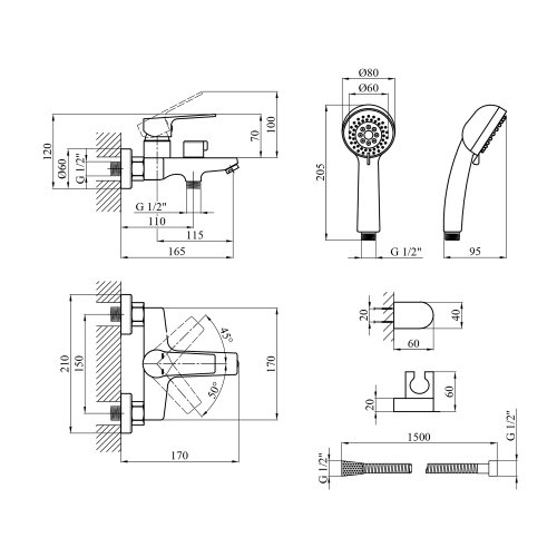 Смеситель для ванны Kroner KRP Hagen - C060