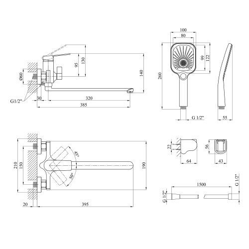 Смеситель для ванны Kroner KRP Makon - C070