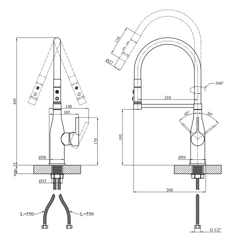 Смеситель для кухни Kroner KRP Ersel - C03111BLK