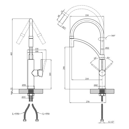 Смеситель для кухни Kroner KRP Ersel - C03900BLK