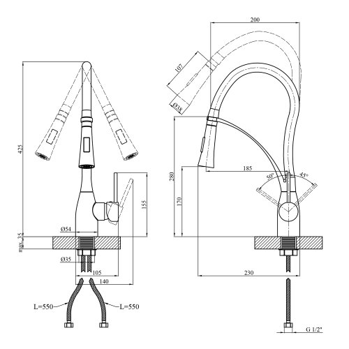Смеситель для кухни Kroner KRP Ersel - GRP03393BLK