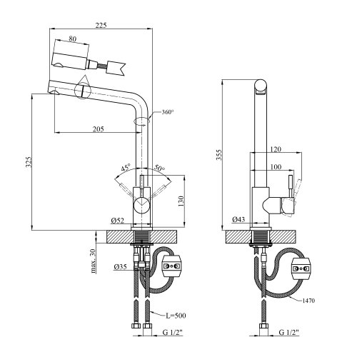 Смеситель для кухни с выдвижным изливом Kroner KRPё Edelstahl Klassisch - PVD03917