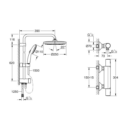 Смеситель термостатический для душа Grohe QuickFix Start Black UA303908T2