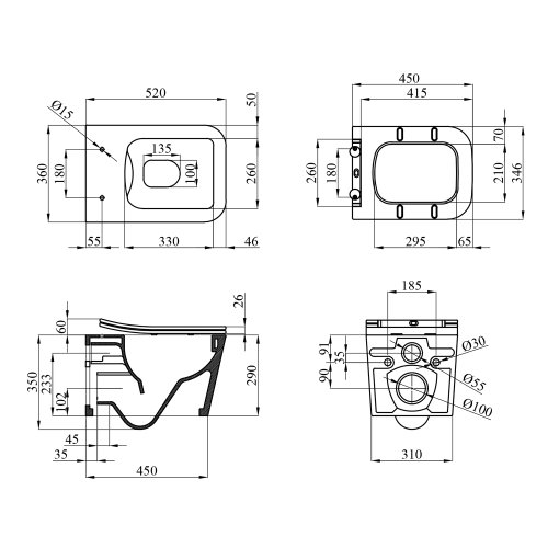 Унитаз подвесной безобедочный Kroner Eifel WHI523629 RIMLESS с сиденьем (KE523629WHIR)