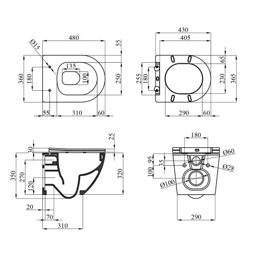 Унитаз подвесной безобедочный Kroner Harz WHI483632 TORNADO с сиденьем (KH483632WHIT)
