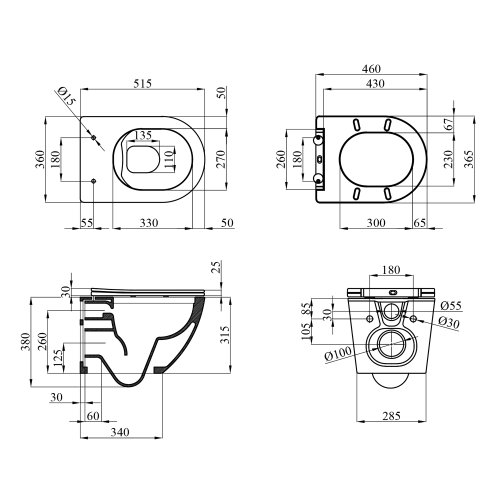 Унитаз подвесной безобедочный Kroner Harz WHI523632 RIMLESS с сиденьем (KH523632WHIR)