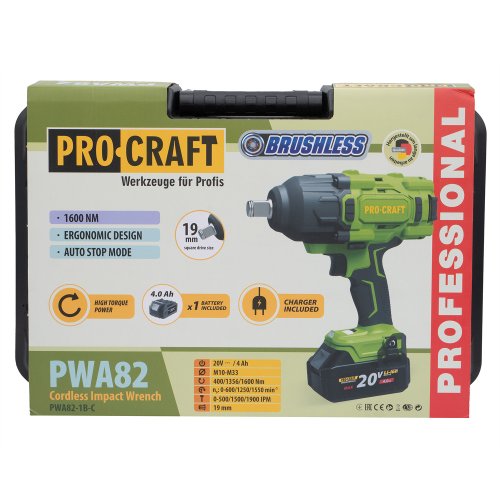 Аккумуляторный гайковерт Procraft PWA82 Кейс (с 1 АКБ и ЗУ)