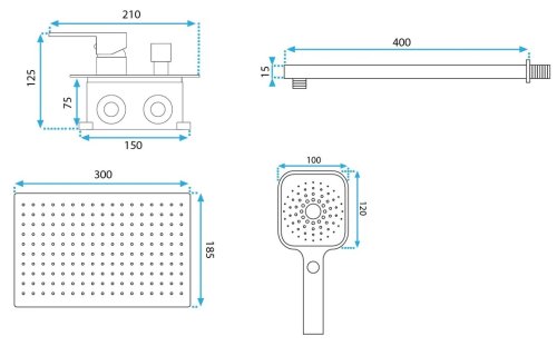 Душевая система REA MOBY BLACK + BOX скрытого монтажа