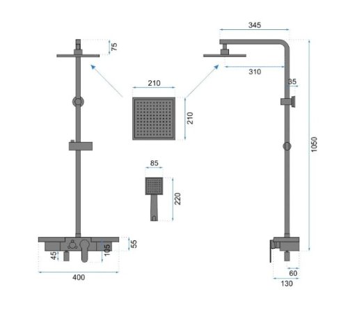 Душевой гарнитур REA BRAVO BRUSHED GOLD матовое золото с изливом *